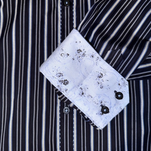 7 Diamonds Men’s Long Sleeve Button-Up Shirt Navy & Light Blue Stripe 100%Cotton - Picture 7 of 12